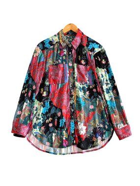 Anthropologie Women's Sz S Multicolor Floral Patchwork Button-Down Shirt